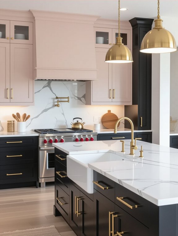 charcoal blush pink kitchen design
