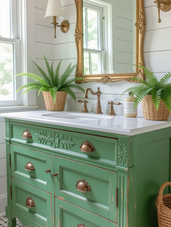charming rustic green vanity