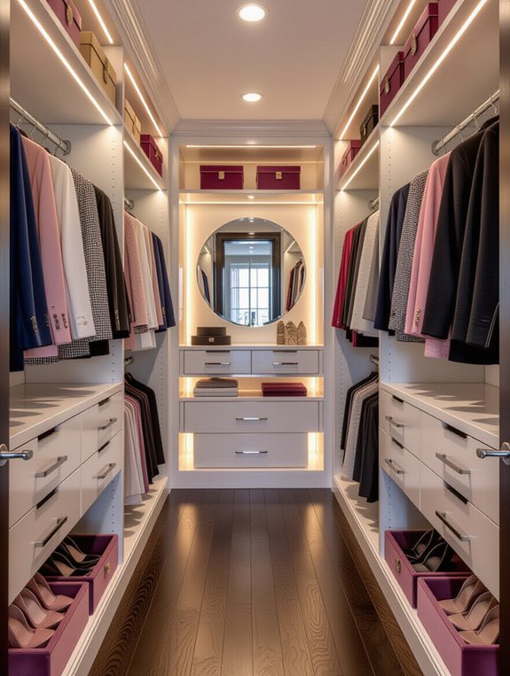 color coordinated wardrobe organization