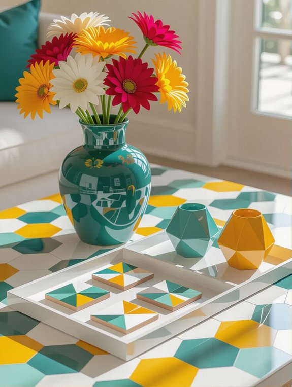 colorful geometric coffee table decor