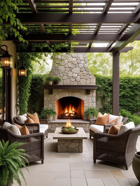 cozy enclosed outdoor fireplace