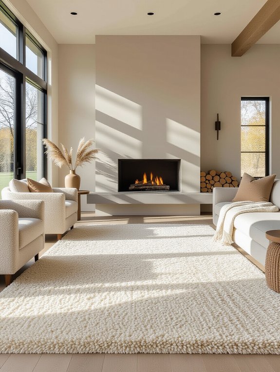 cozy fireplace rug placement