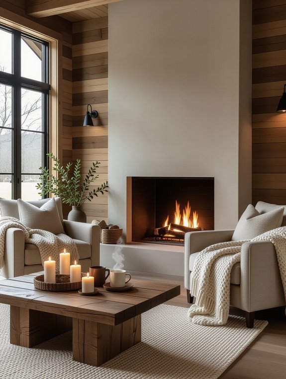cozy functional fireplace features