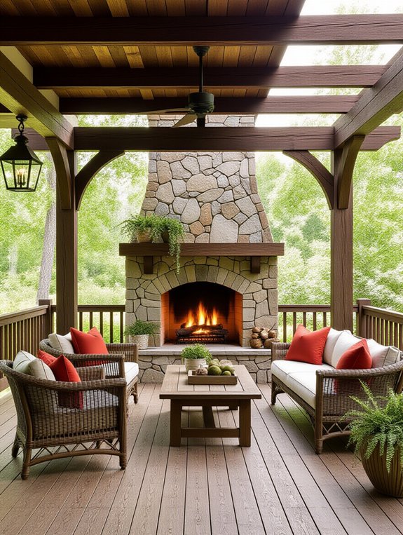 cozy outdoor fireplace patio