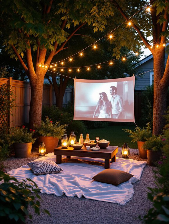 cozy outdoor movie setup