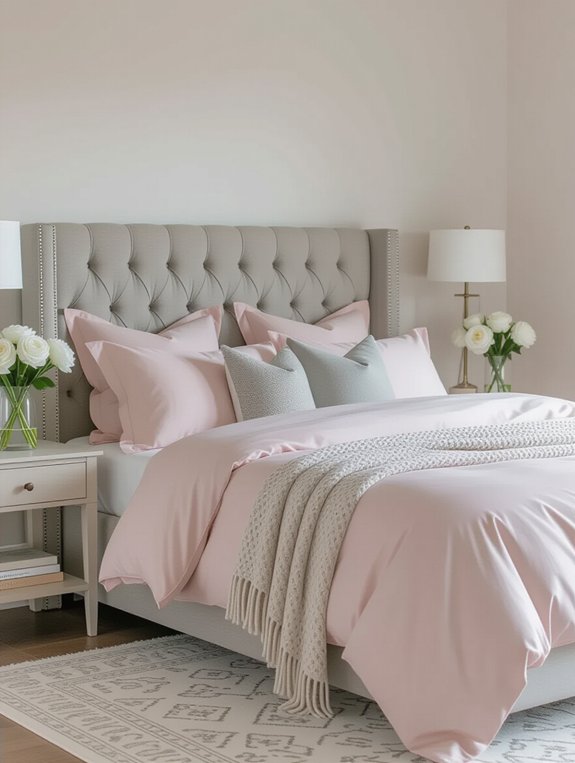 cozy pink and grey bedding