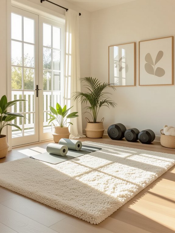 cozy rug enhances workout space