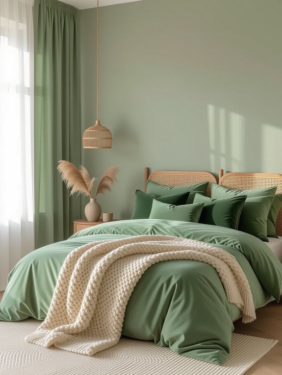 cozy sage green textiles