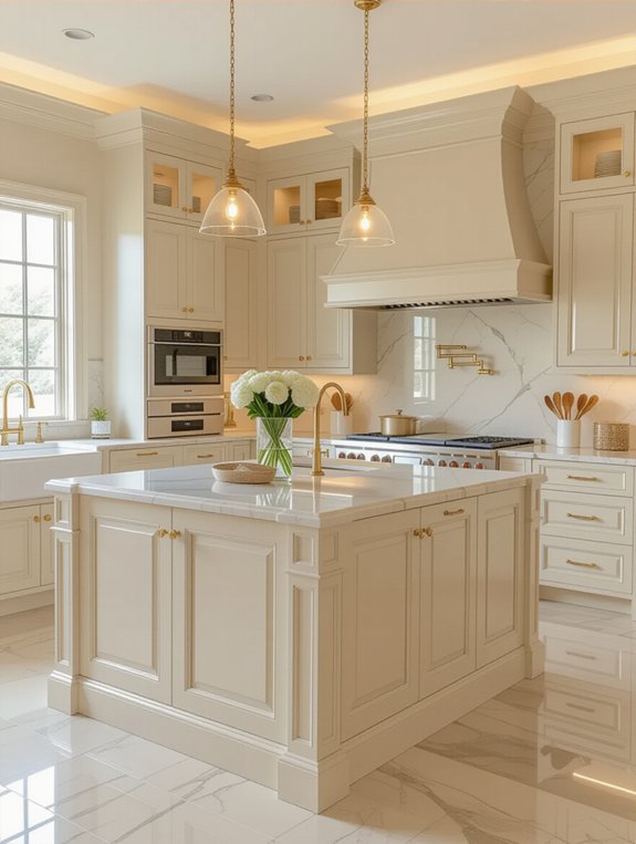 cream cabinets functional island