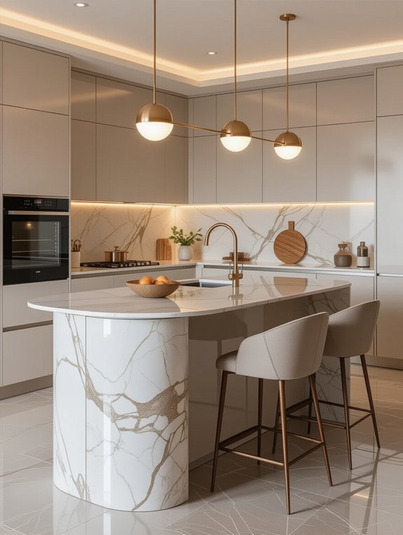 curved peninsula enhances kitchens