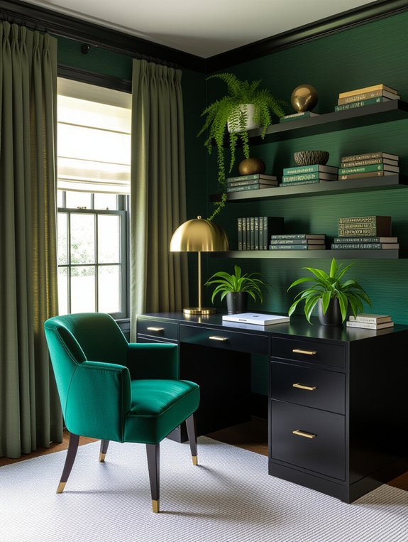 deep green home office accents