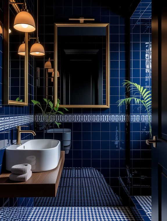 dramatic dark bathroom contrast