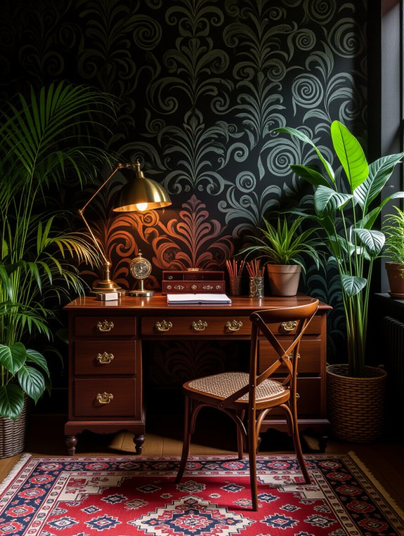 eclectic dark bohemian workspace