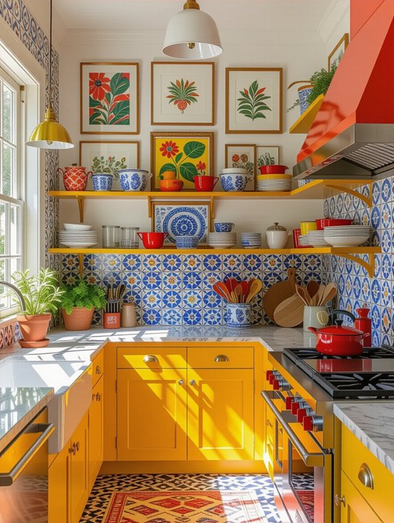 eclectic kitchen gallery wall
