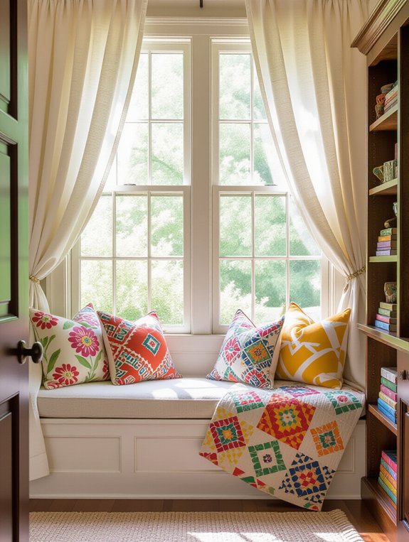 eclectic window seat decor