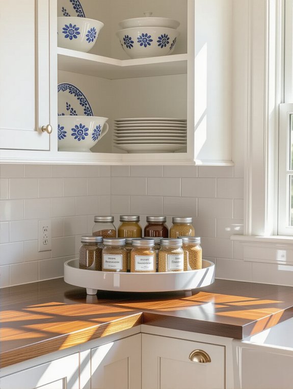 efficient corner cabinet organization