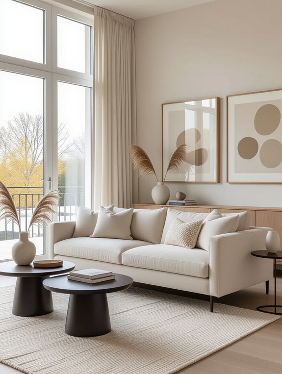 elegant beige sofa centerpiece