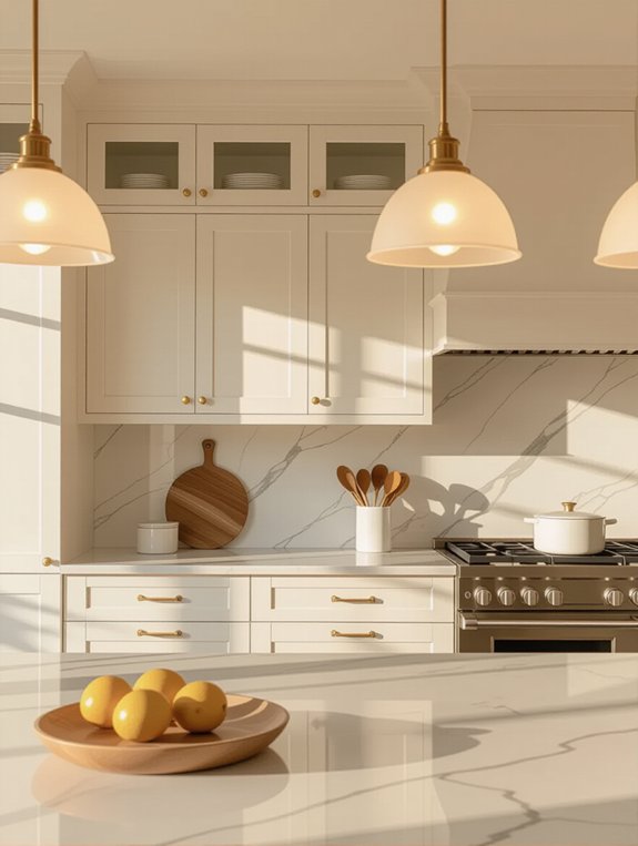 elegant cream cabinets lighting