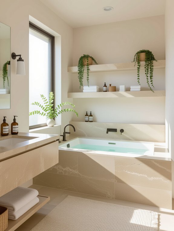 elegant travertine bathroom shelving