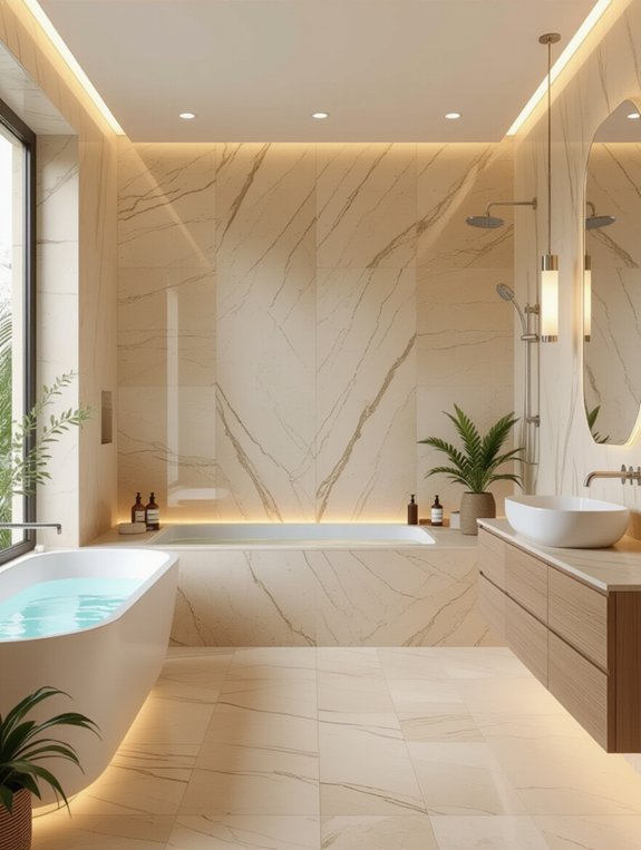 elegant travertine shower walls