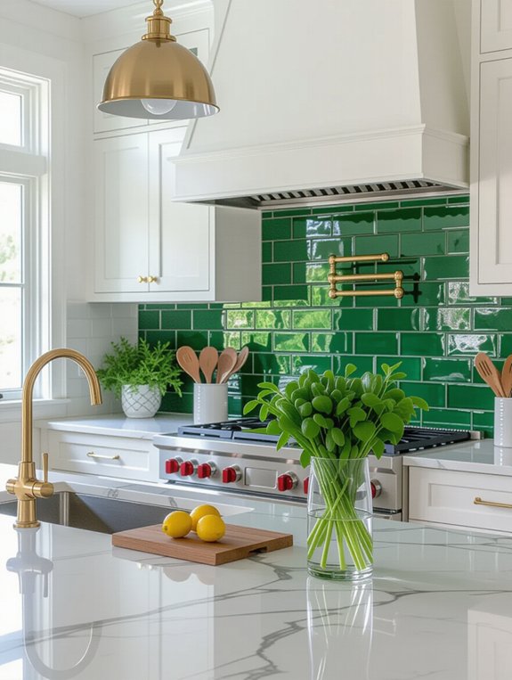 emerald green kitchen backsplash