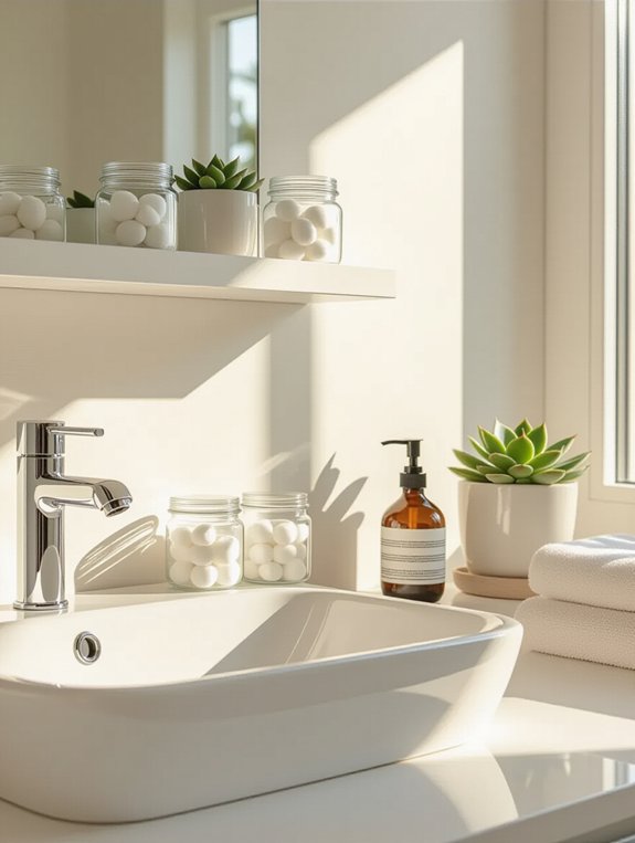 floating shelf above sink
