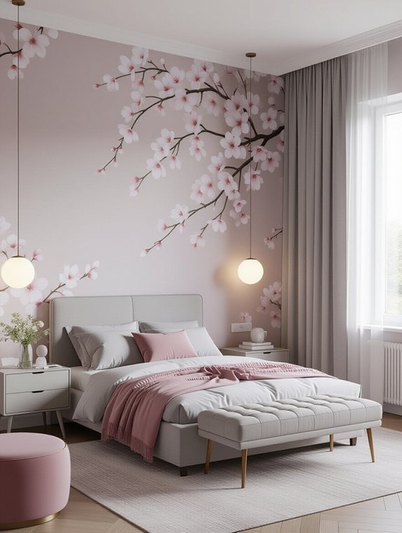 floral wallpaper grey furniture