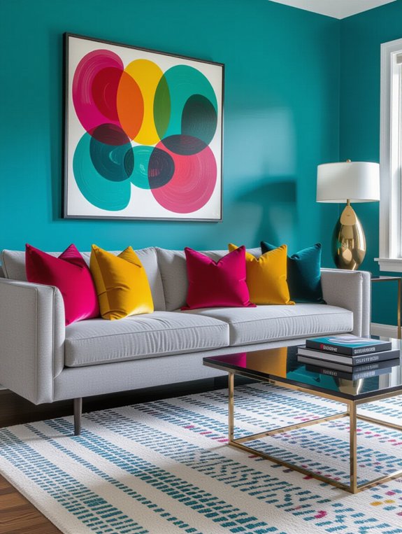 gray couch vibrant accents