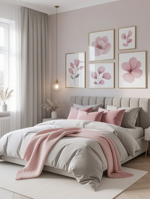 grey and pink artwork display