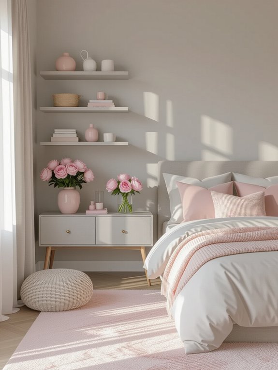 grey shelves pink accents