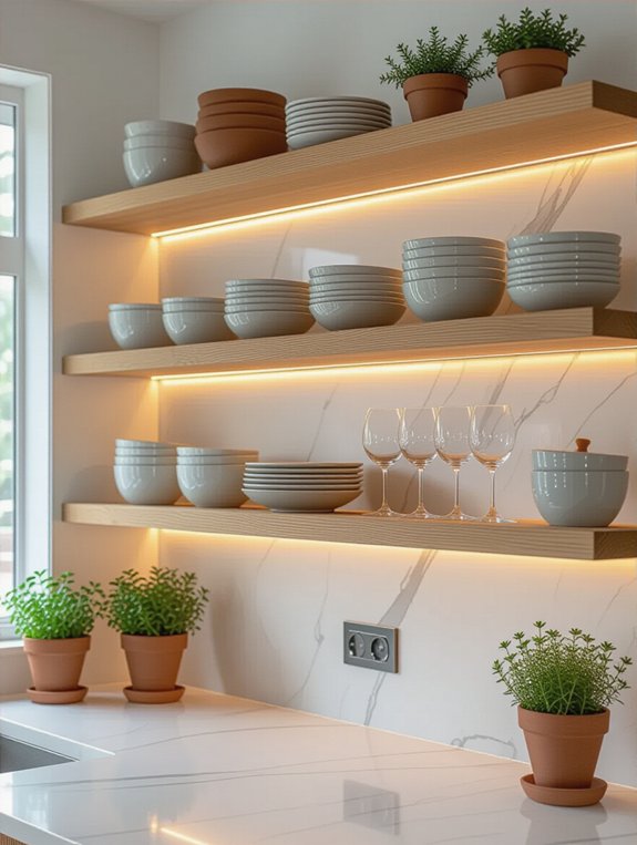 illuminated open shelving elegance
