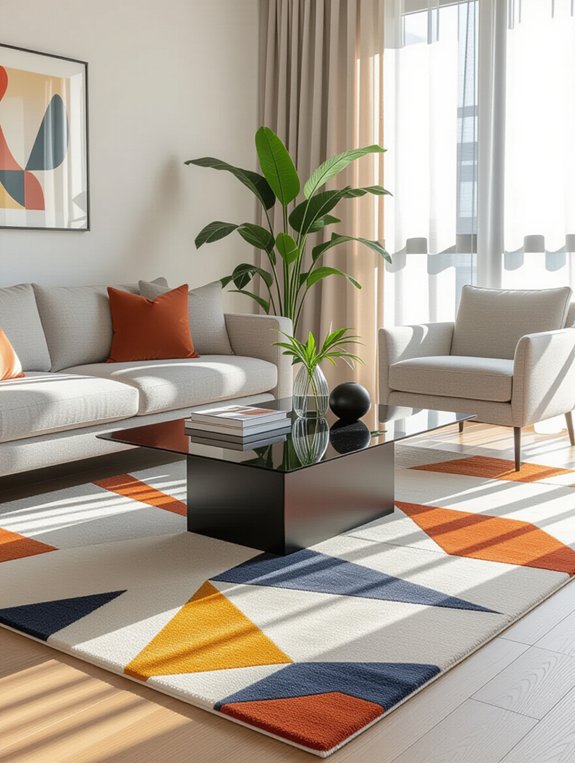 intriguing off center rug arrangements