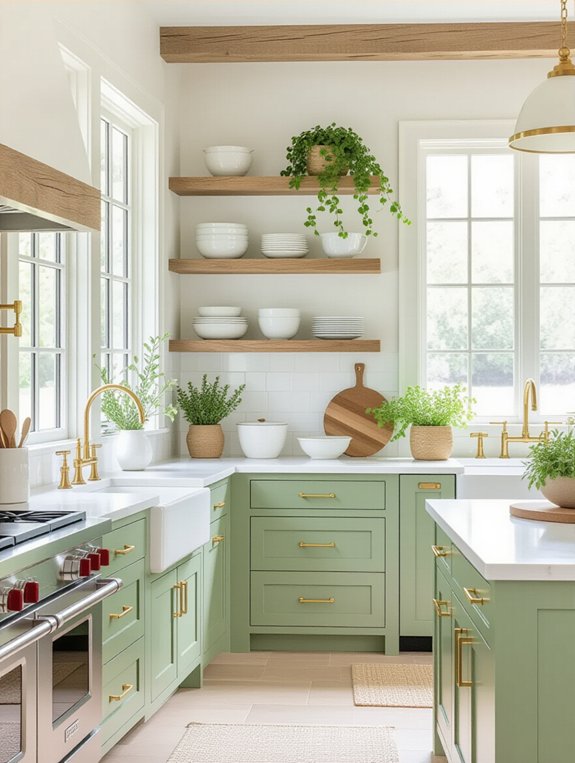 inviting sage green kitchen