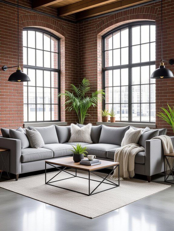 metal accents with gray couch