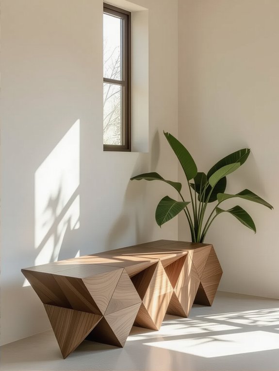 modern geometric entryway bench