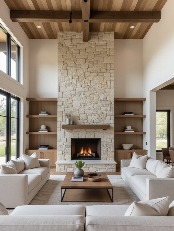 modern open concept fireplace