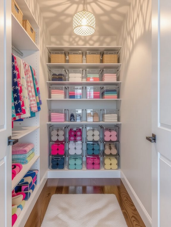 organize with transparent bins