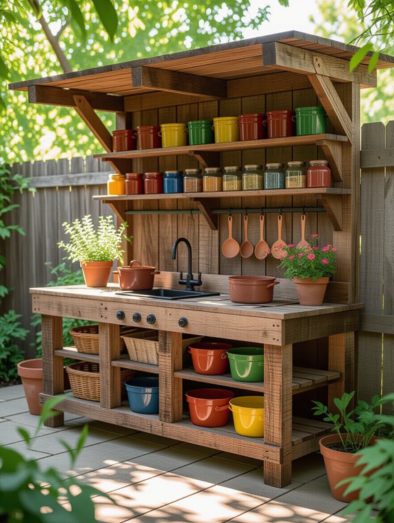 organized mud kitchen play