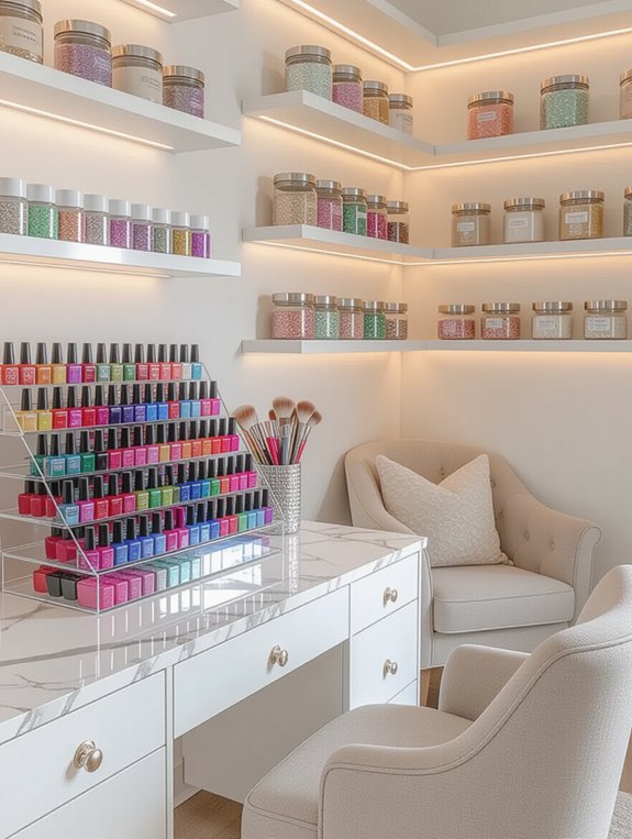 organized nail room storage