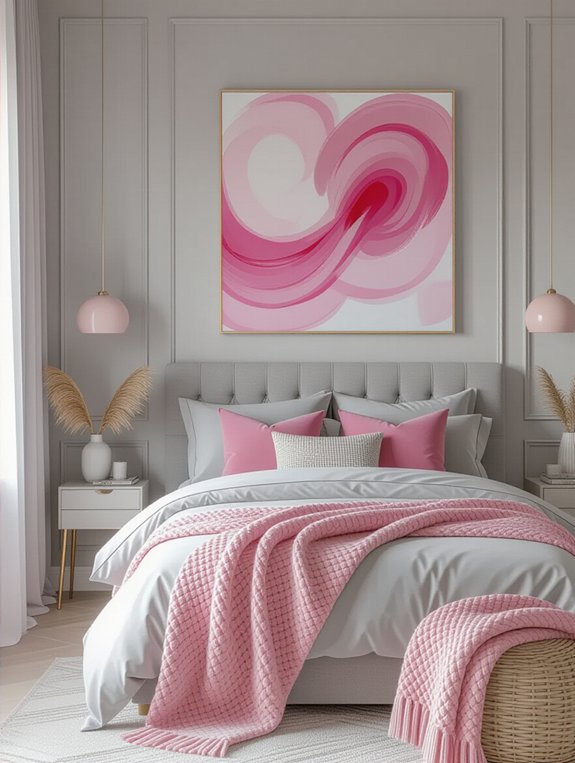 pink artwork brightens grey