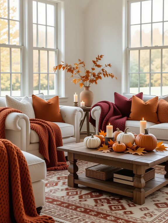 pumpkins and greenery display