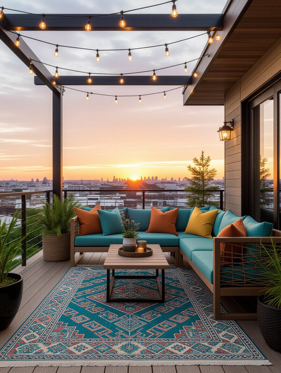 rugs create distinct outdoor areas