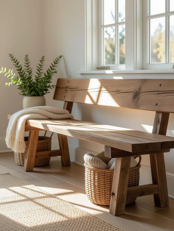 rustic bench enhances entryway