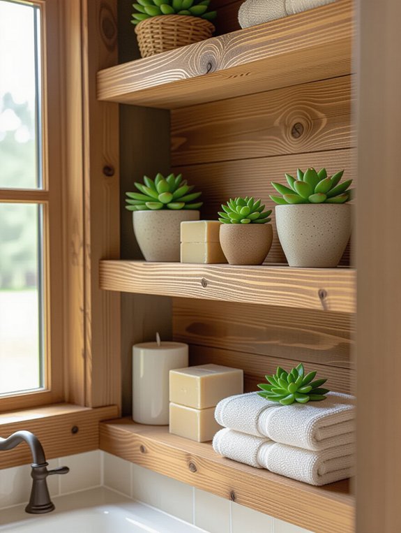 rustic wooden bathroom shelves