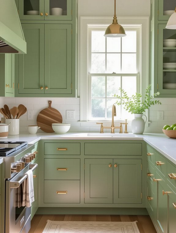 sage cabinets brass elegance