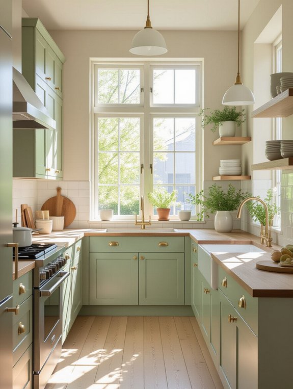 sage green and light woods