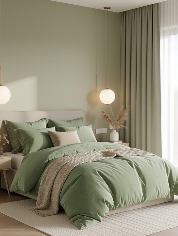 sage green bedroom lighting