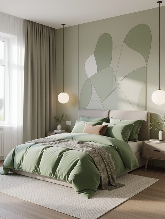 sage green geometric bedroom design