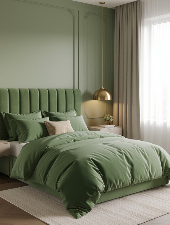 sage green with metallic accents