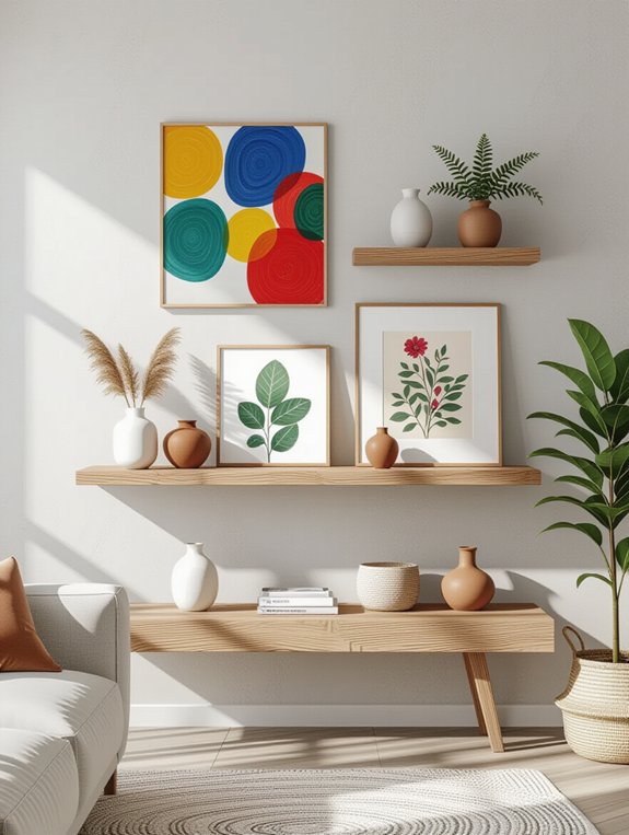 showcase art on shelves